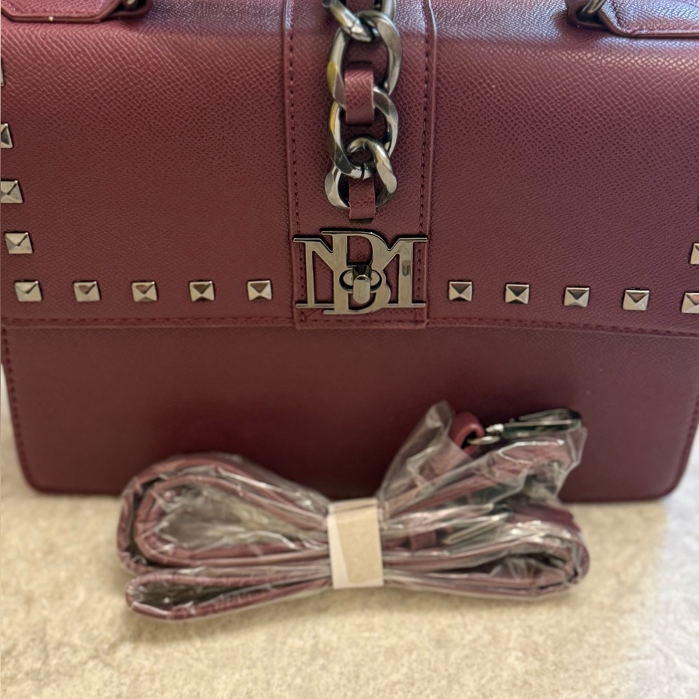 Plum Crossbody Bag with Chain and Studs
